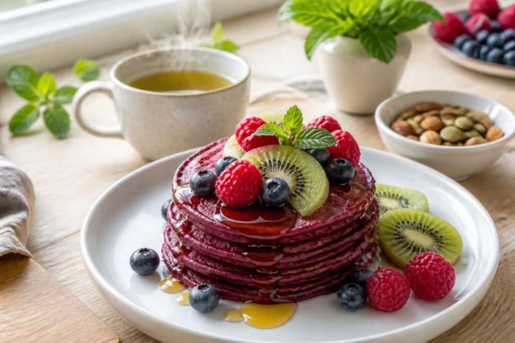 découvrez notre recette originale de pancake à la betterave, un petit-déjeuner nutritif et vitaminé pour bien commencer la journée.