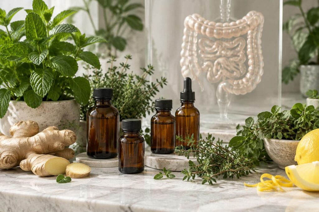 découvrez les solutions naturelles pour soutenir l’équilibre intestinal et les huiles essentielles recommandées, avec des conseils d’utilisation et de précaution.